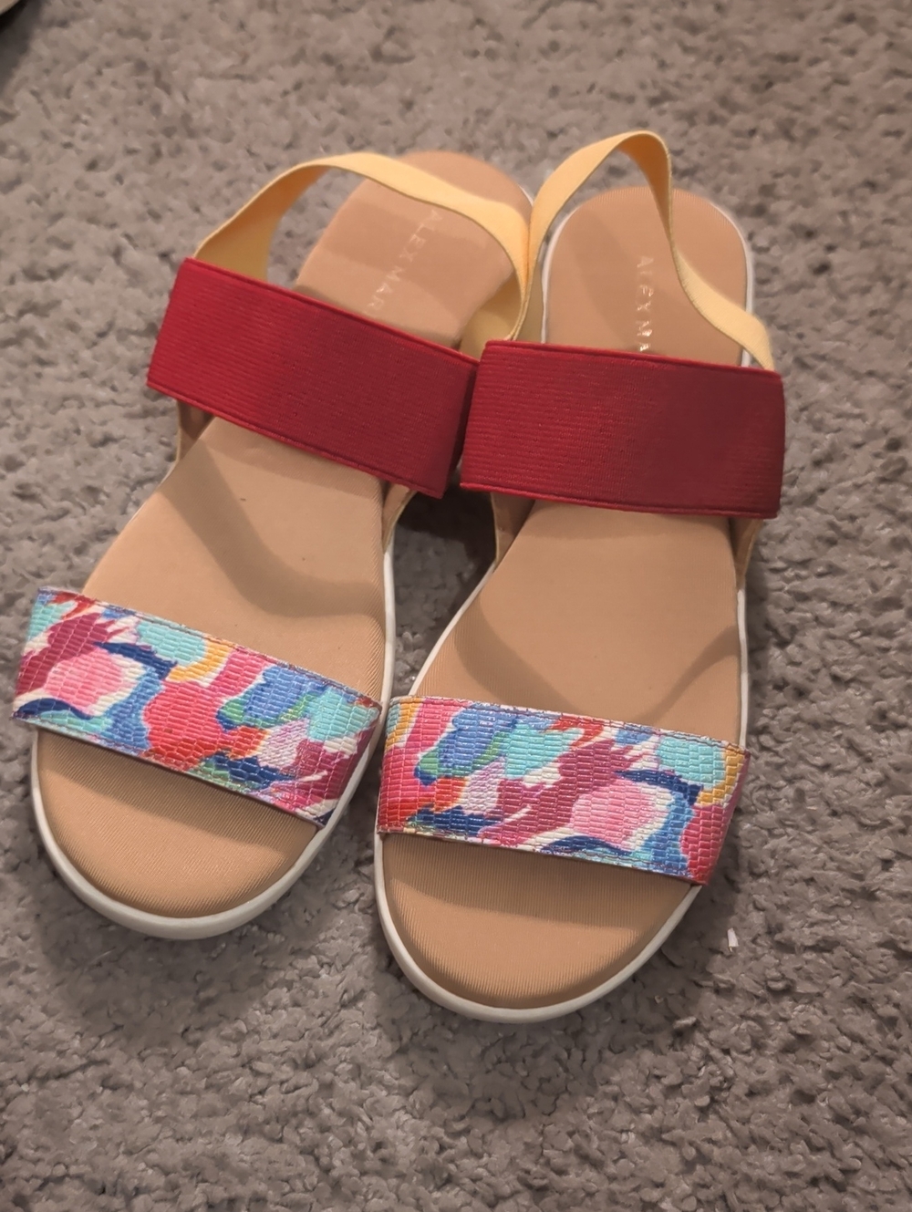 Alex Marie Women's Multicolor Floral Strap Sandals with Red and Yellow Accents